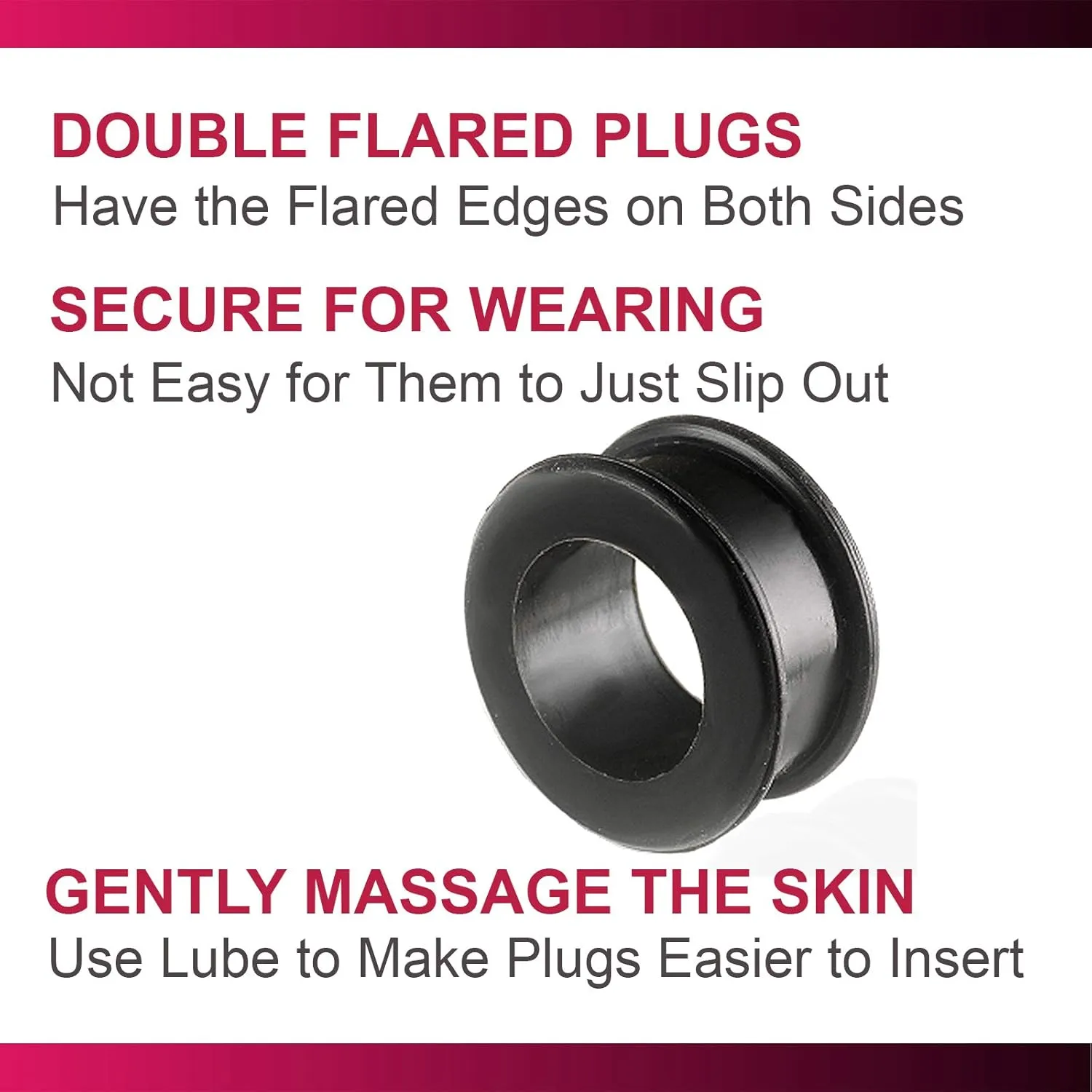 Black Implant grade sili Double Flare Tunnel Plug SI01 Ear Stretching Stretcher Piercing 2Pcs