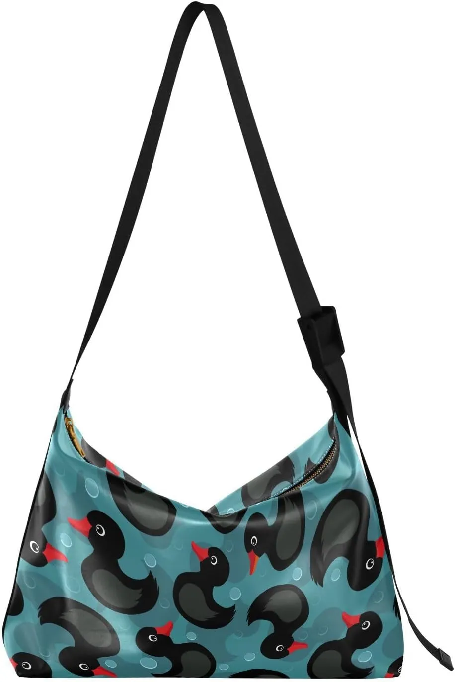 Black Rubber Ducks Hobo Crossbody Bags for Women Leather Large Shoulder Bag Cross Body Cute Trendy Womens Tote Bags Handbag for Travel Shopping