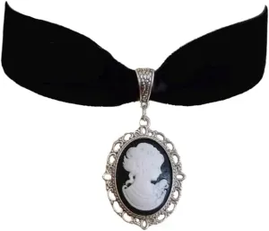 Black Velvet Princess Pendant Choker Necklace for Women Fashion Vintage Victorian Crystal Cameo Thick Chokers Punk Gothic Cool Necklaces Elegant Goth Steampunk Collar Christmas Birthday Halloween Gifts for Her