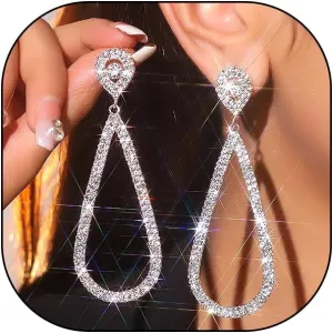 Bling Rhinestone Teardrop Dangle Earrings for Women,Sparkly Hollow Water Drop Earrings Fashion Wedding Bride Dangling Earrings Jewelry Gift