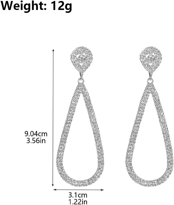 Bling Rhinestone Teardrop Dangle Earrings for Women,Sparkly Hollow Water Drop Earrings Fashion Wedding Bride Dangling Earrings Jewelry Gift