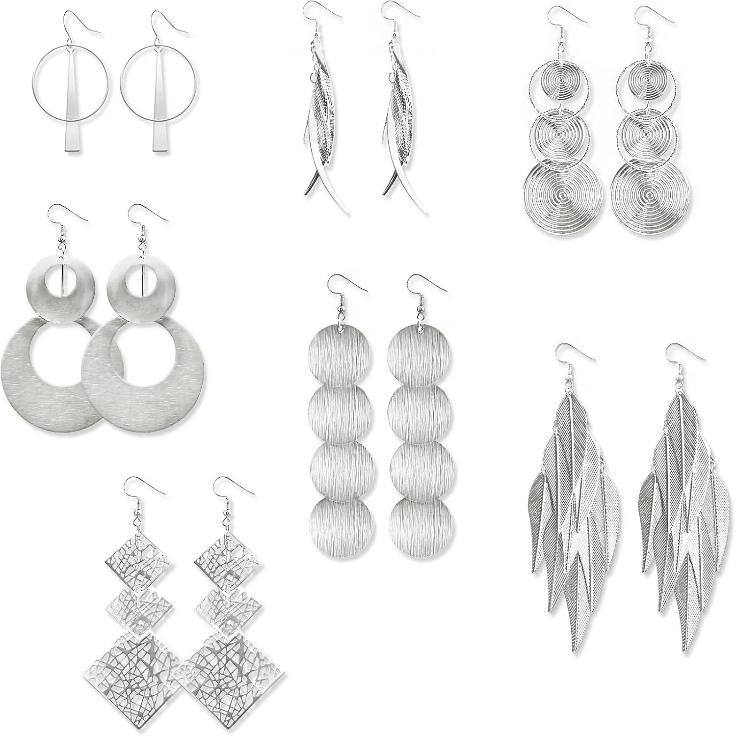 Bohemia Metal Earrings Set Round Drop Earrings Vintage Statement Circle Fringe Earrings Disc Earrings Various Style Gold Silver Leaves Tassel Dangle Earrings Gifts for Women 7 Pairs