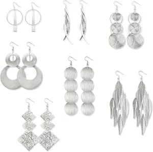 Bohemia Metal Earrings Set Round Drop Earrings Vintage Statement Circle Fringe Earrings Disc Earrings Various Style Gold Silver Leaves Tassel Dangle Earrings Gifts for Women 7 Pairs
