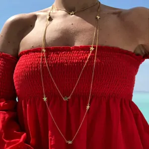 Bohemian 3 Layered Choker Necklaces Star Long Pendant Multilayer Adjustable Layering Chain Gold Plated Necklaces Set for Women (N-6)