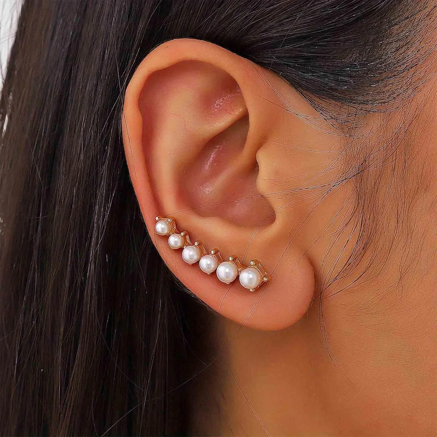 Bohemian Pearl Ear Climber Earrings White Pearl Stud Earrings Gold Pearl Cuff Crawler Earrings Vine Wrap Studs Earrings Cluster Pearl Earrigns Wedding Earrings Jewelry for Women