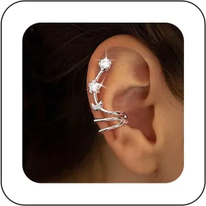 Boho Crystal Ear Cuff Earrings Silver Cz Cuff Wrap Earrings Rhinestone Cartilage Cuff Earrings Hoop Crawler Cuff Earrings No Piercing Earrings Jewelry for Women