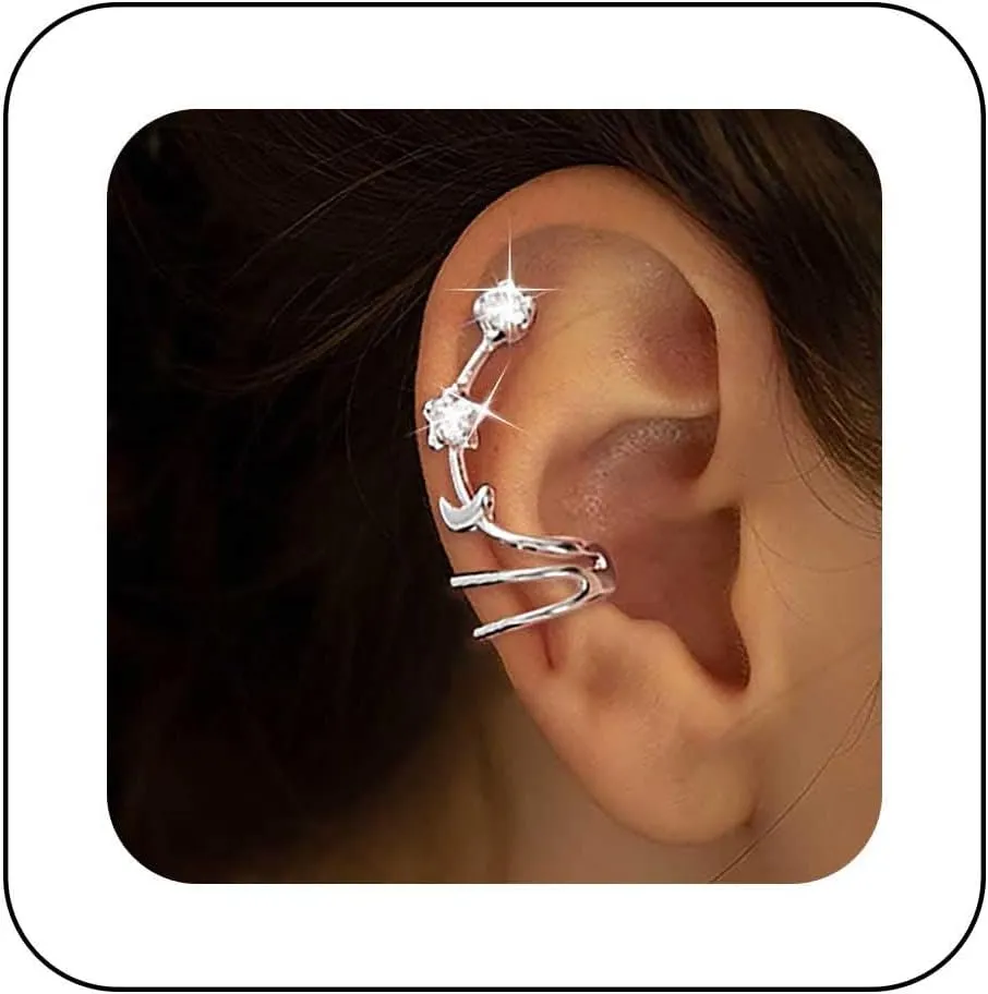 Boho Crystal Ear Cuff Earrings Silver Cz Cuff Wrap Earrings Rhinestone Cartilage Cuff Earrings Hoop Crawler Cuff Earrings No Piercing Earrings Jewelry for Women