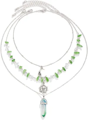 Boho Necklace Healing Nature Crystal Necklace Hippie Necklaces Layering Necklaces Moon Sun Star Pendant Choker Necklace Gothic Jewelry For Women