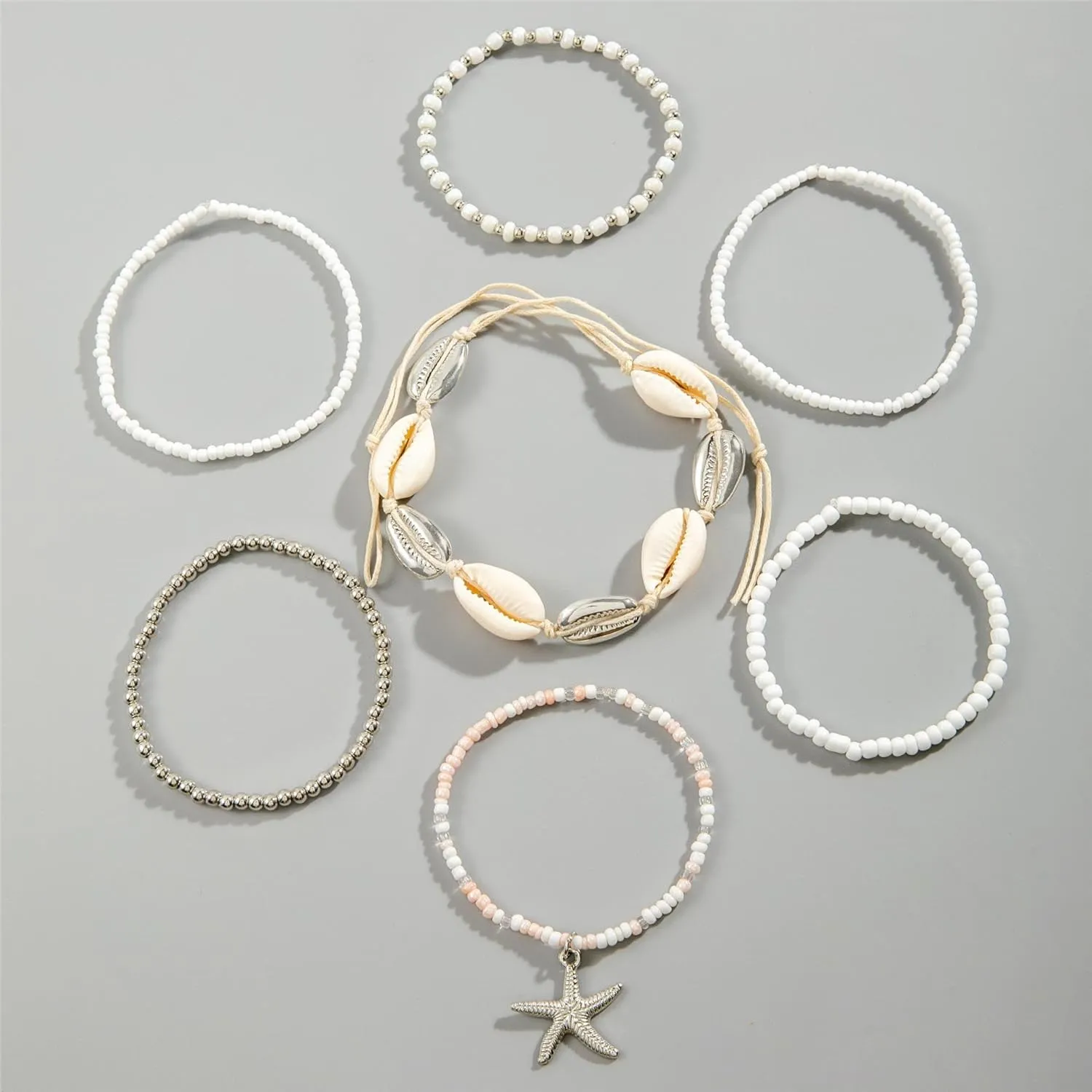 Boho Shell Beaded Bracelet Set for Women Shell Bracelets Stackable Beach Summer Bracelets Cute Beaded Jewelry