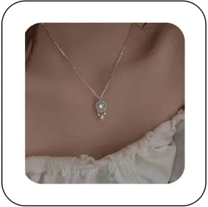 Boho Silver Dream Catcher Pendant Necklace Nature Moonstone Necklace CZ Dream Catcher Choker Necklaces Teardrop Crystal Necklaces Jewelry for Women