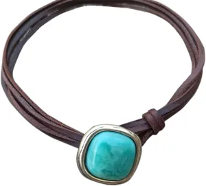 Boho Western Necklaces for Women Brown Color Suede Vintage Layered Leather Lariat Pendant Choker Turquoise Necklace Handmade Unisex Bohemian Western Country Concert Halloween Cowboy Outfits Jewelry