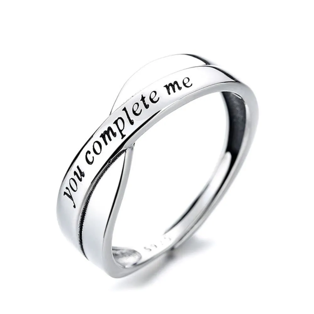 BOKIIWAY 925 Sterling Silver You complete me Ring for Women-Vintage Style Statement Bohemian Dainty Open Adjustable Wedding Band Ring for Women (YM RING)