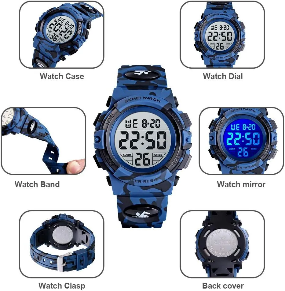 Boys Watch Digital Sports Waterproof Outdoor Kids Watches Alarm Clock 12/24 H Stopwatch Calendar 3-15 Year Old Boys Girls Wristwatch