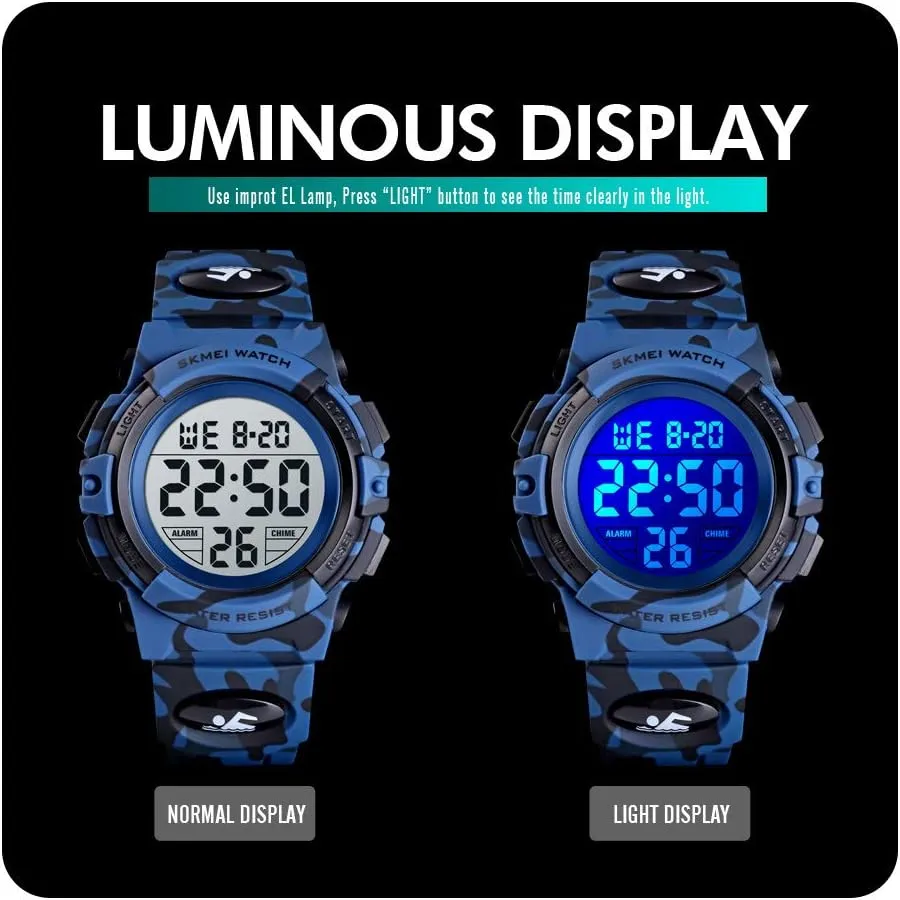 Boys Watch Digital Sports Waterproof Outdoor Kids Watches Alarm Clock 12/24 H Stopwatch Calendar 3-15 Year Old Boys Girls Wristwatch
