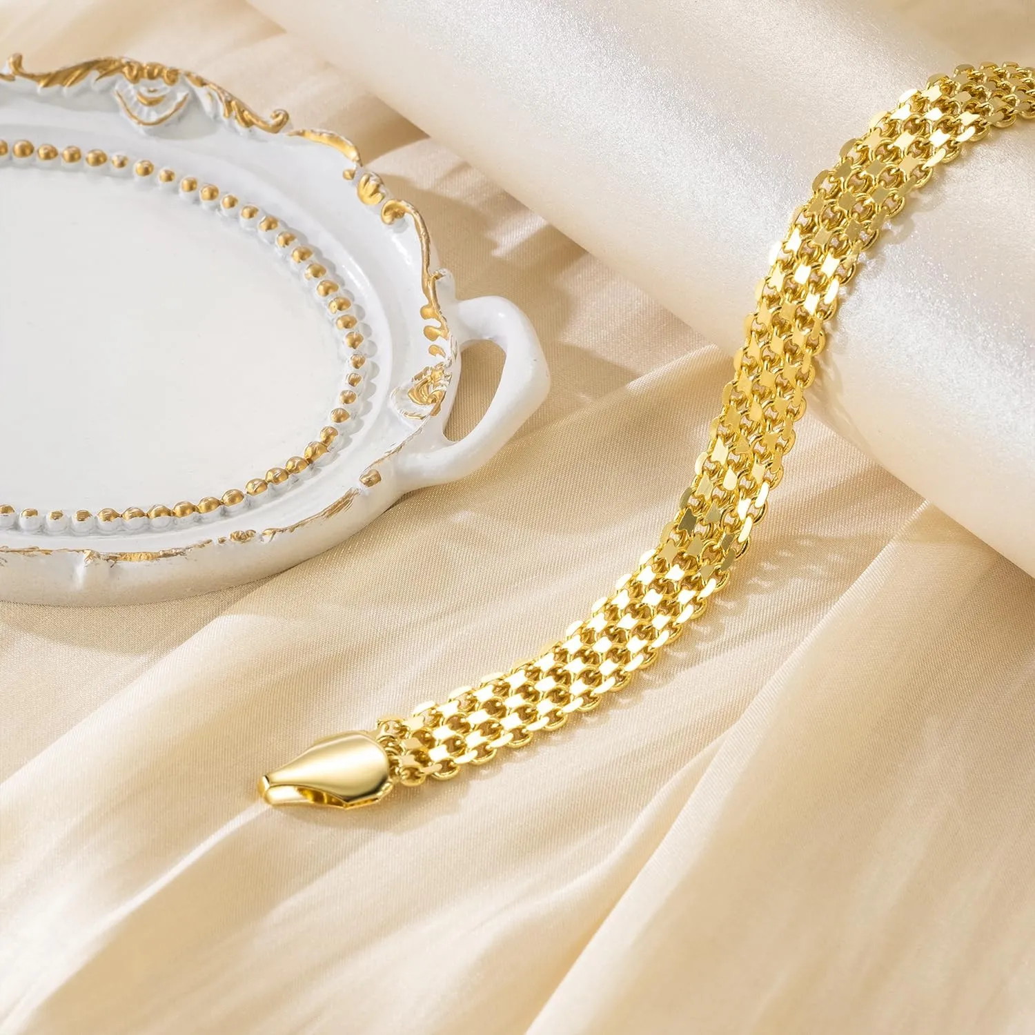 Bracelet 14K Gold Bracelets for Women Gold Bracelets for Women's Widen Chain Bracelet Jewelry Gift for Women 6.5/7/7.5/8/8.5in