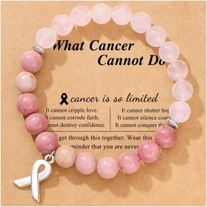 Breast Cancer Bracelets Natural Stone Bead Pink Ribbon Inspirational Awareness Bracelets Handmade Encouragement Stretch Bracelets for Women Best Friend Sister Gifts