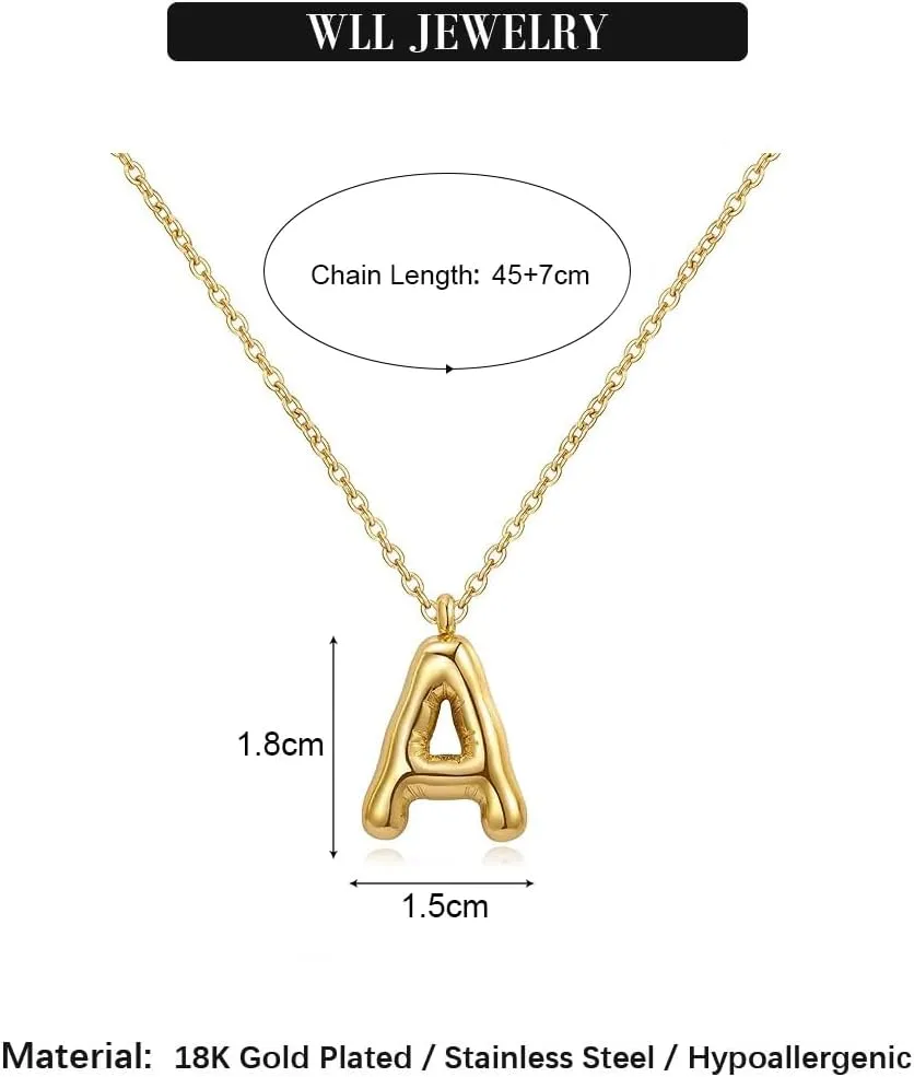 Bubble Letter Necklace for Women Balloon Initial Necklaces Dainty 18K Gold Plated Alphabet Pendant Necklaces Girlfriend Name Personalized Jewelry Gift
