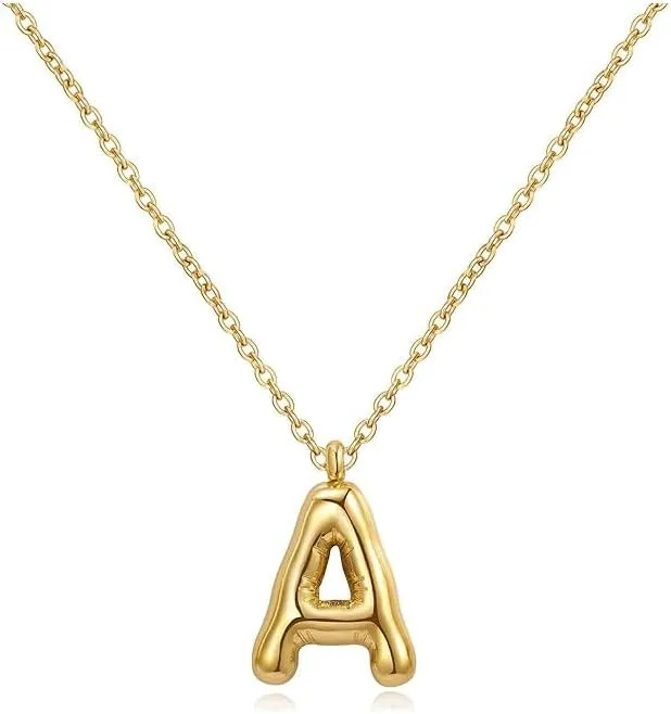 Bubble Letter Necklace for Women Balloon Initial Necklaces Dainty 18K Gold Plated Alphabet Pendant Necklaces Girlfriend Name Personalized Jewelry Gift