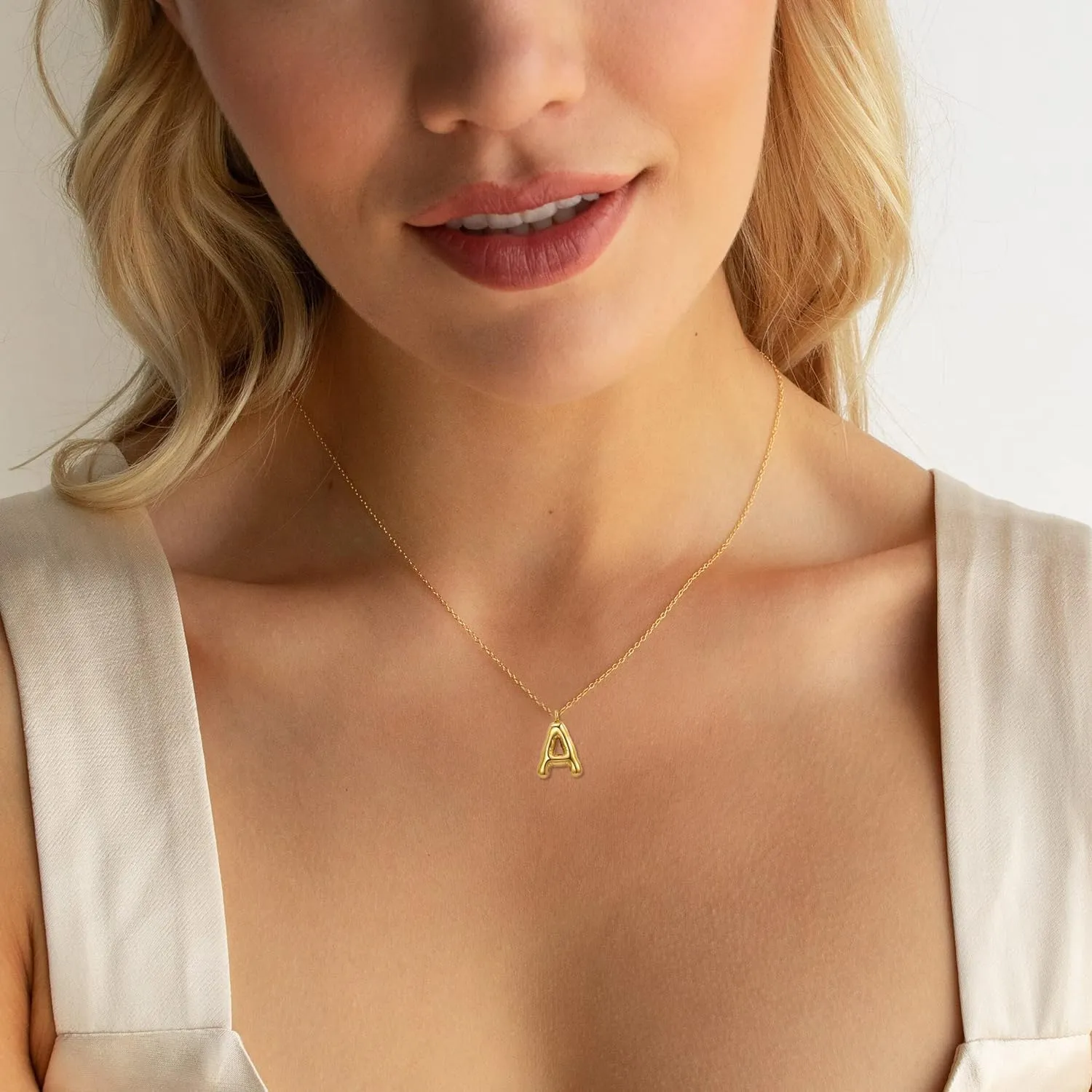 Bubble Letter Necklace for Women Balloon Initial Necklaces Dainty 18K Gold Plated Alphabet Pendant Necklaces Girlfriend Name Personalized Jewelry Gift