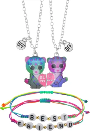 Butishop 4Pcs Best Friend Necklace BFF Half Heart Magnetic Necklaces Friendship Bracelets Forever Pendant Necklaces for Women Jewelry Gifts