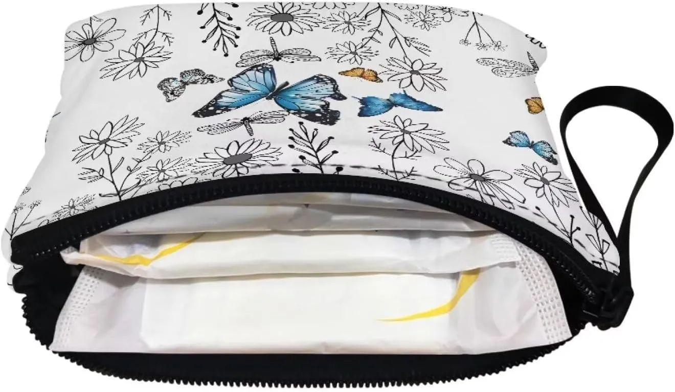 Butterfly Flower Print Coins Purse Women Portable Change Purse Mini Wallet Coins Bags Headphones Pouch Storage Bag for Key Cards Lipstick Cash