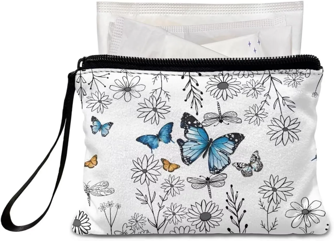 Butterfly Flower Print Coins Purse Women Portable Change Purse Mini Wallet Coins Bags Headphones Pouch Storage Bag for Key Cards Lipstick Cash