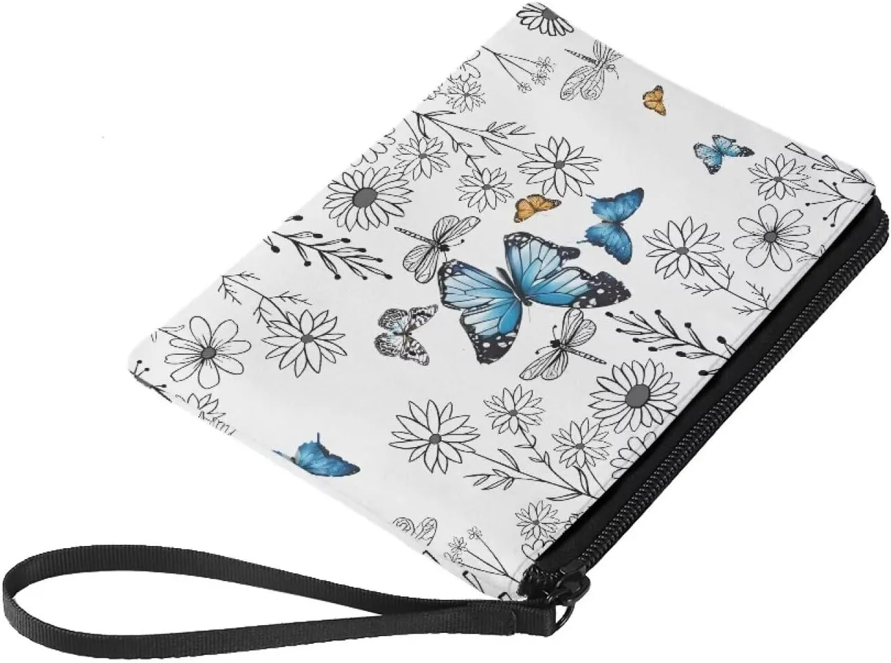 Butterfly Flower Print Coins Purse Women Portable Change Purse Mini Wallet Coins Bags Headphones Pouch Storage Bag for Key Cards Lipstick Cash