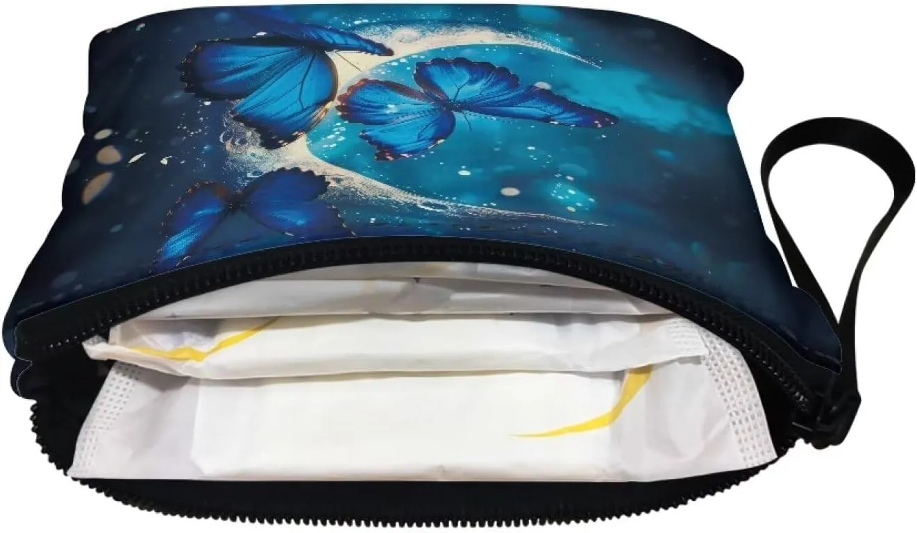 Butterfly Moon Pattern Coins Purse, Mini Wallet Bag, Lightweight, Change Pouch with Wristlet Strap Zipper for Cards Keys Cash Headphones Storage