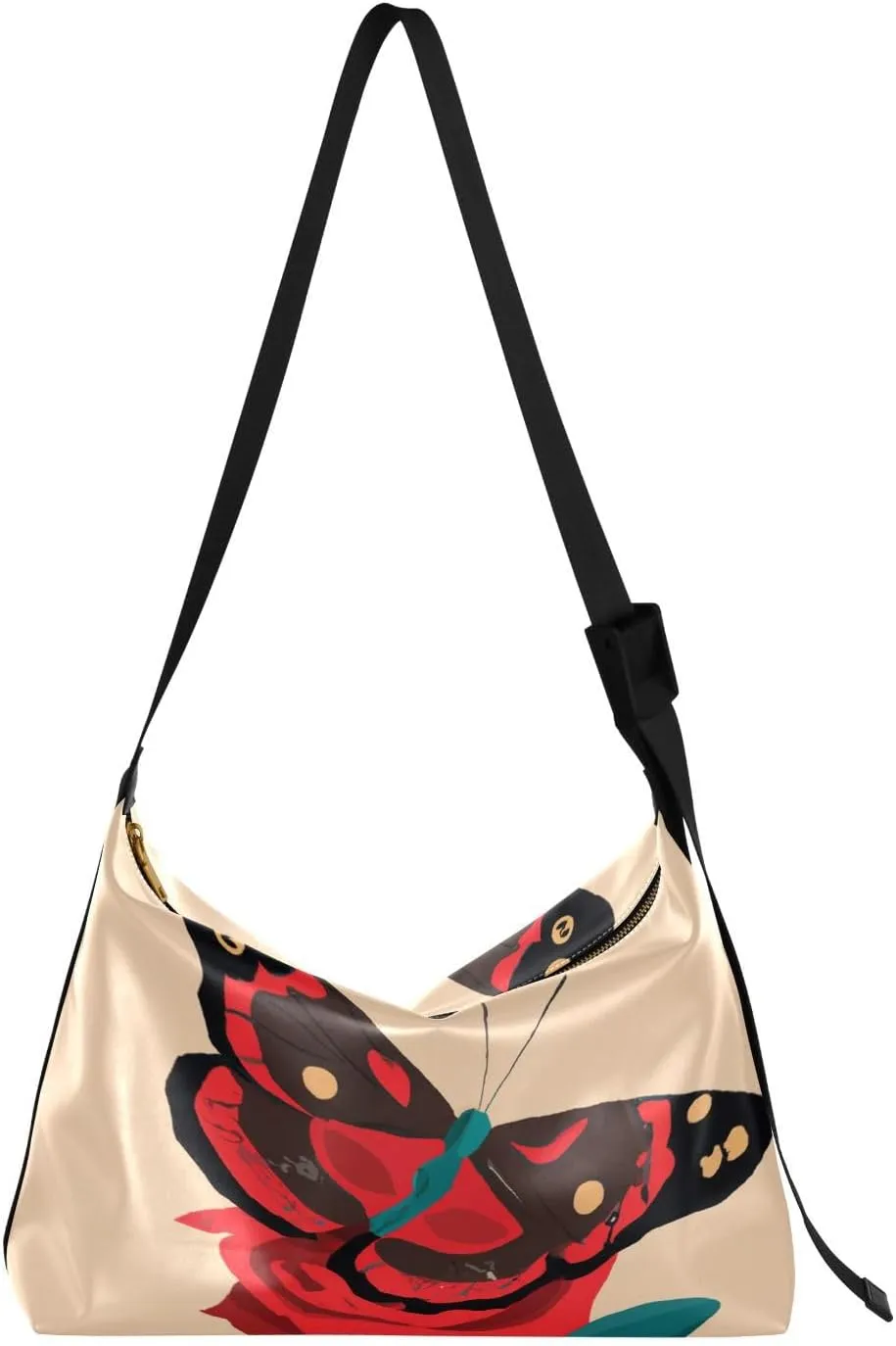 Butterfly Rose Flower Hobo Crossbody Bags for Women Leather Large Shoulder Bag Cross Body Spring Trendy Womens Tote Bags Handbag for Travel Shopping