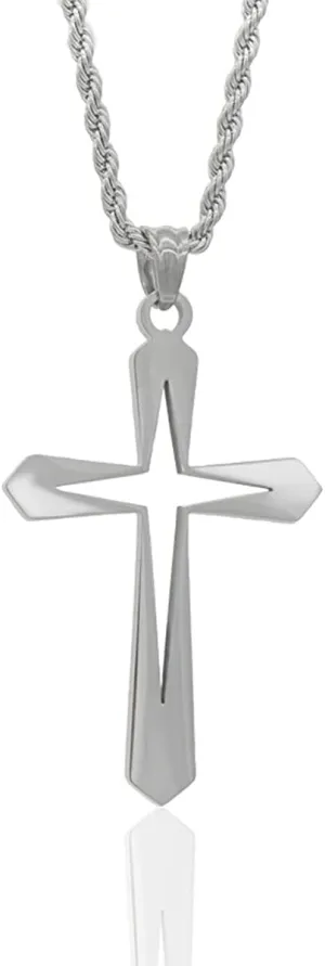 Caiyao Stainless Steel Hollow Star Cross Pendant Necklaces Hypoallergenic Hollow Cross Cool Silver Cross Charm Necklaces for Women Men Delicate Jewelry