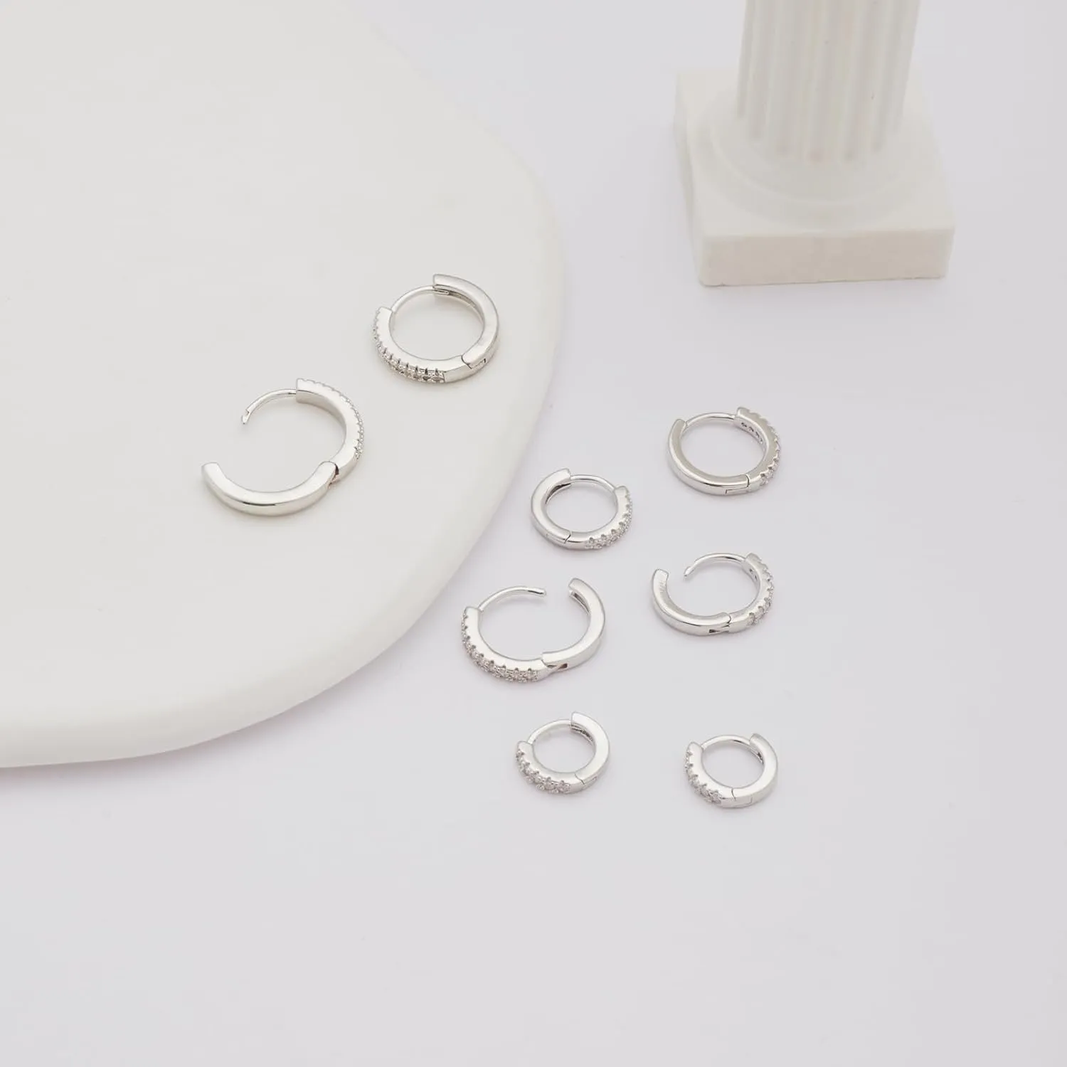 CAROVO Gold Hoop Earrings Set for Women Dainty 14K Gold/Silver Plated CZ Cartilage Earring Small Hoop Earring Set Multiple Piercing Lightweight Chunky Open Hoop Earrings Jewelry Gifts for Women
