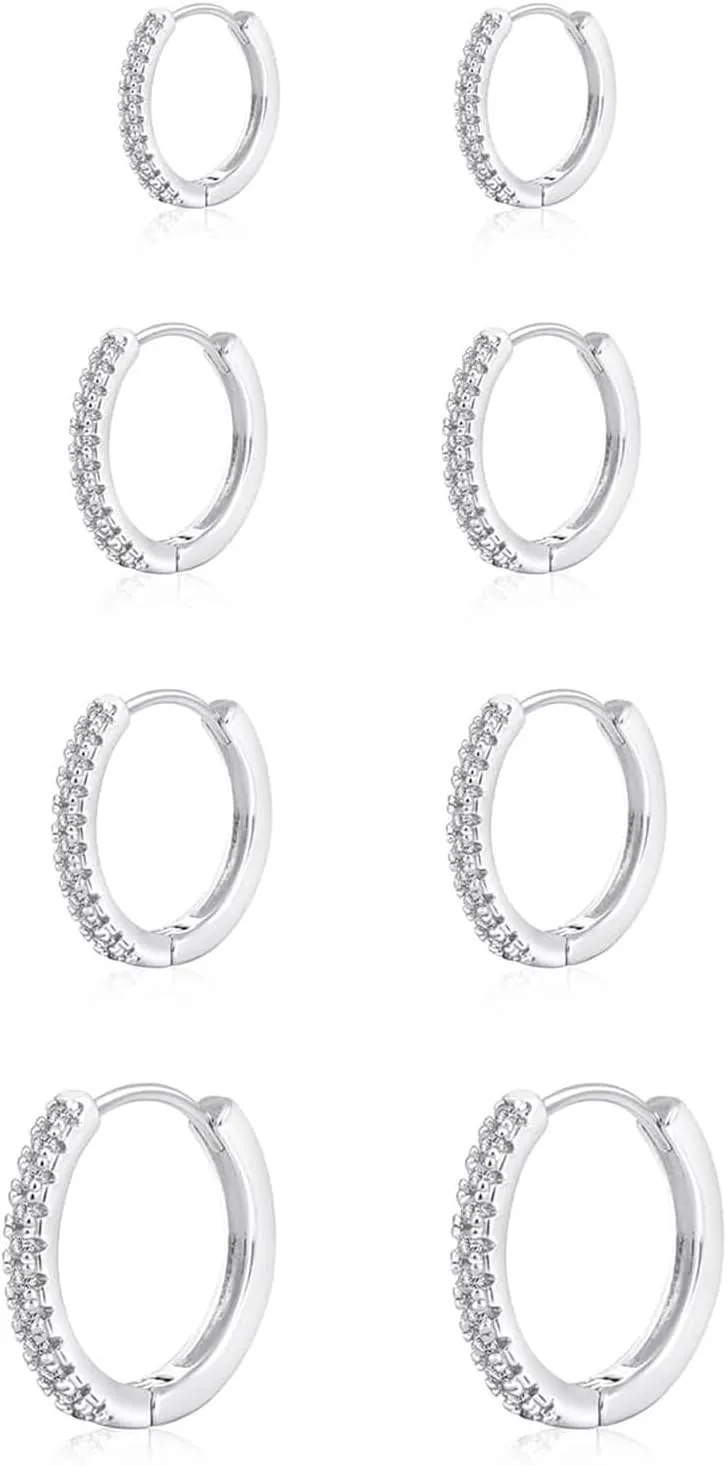 CAROVO Gold Hoop Earrings Set for Women Dainty 14K Gold/Silver Plated CZ Cartilage Earring Small Hoop Earring Set Multiple Piercing Lightweight Chunky Open Hoop Earrings Jewelry Gifts for Women