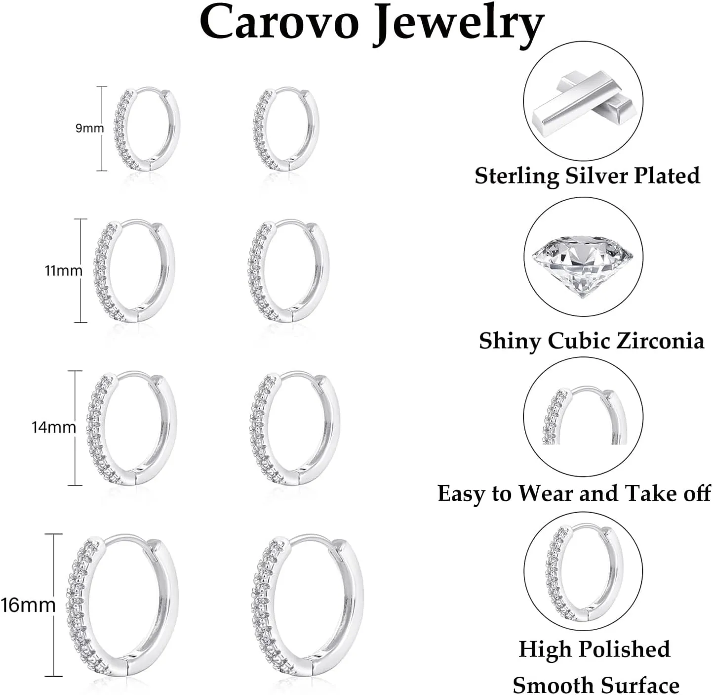 CAROVO Gold Hoop Earrings Set for Women Dainty 14K Gold/Silver Plated CZ Cartilage Earring Small Hoop Earring Set Multiple Piercing Lightweight Chunky Open Hoop Earrings Jewelry Gifts for Women