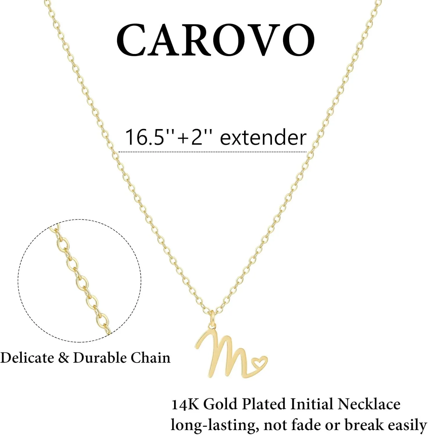 CAROVO Initial Necklaces for Women, Dainty 14K Gold/Silver Letter Pendant Necklace Trendy Simple Cute Necklaces Monogram Name Choker Necklace Jewelry Gift