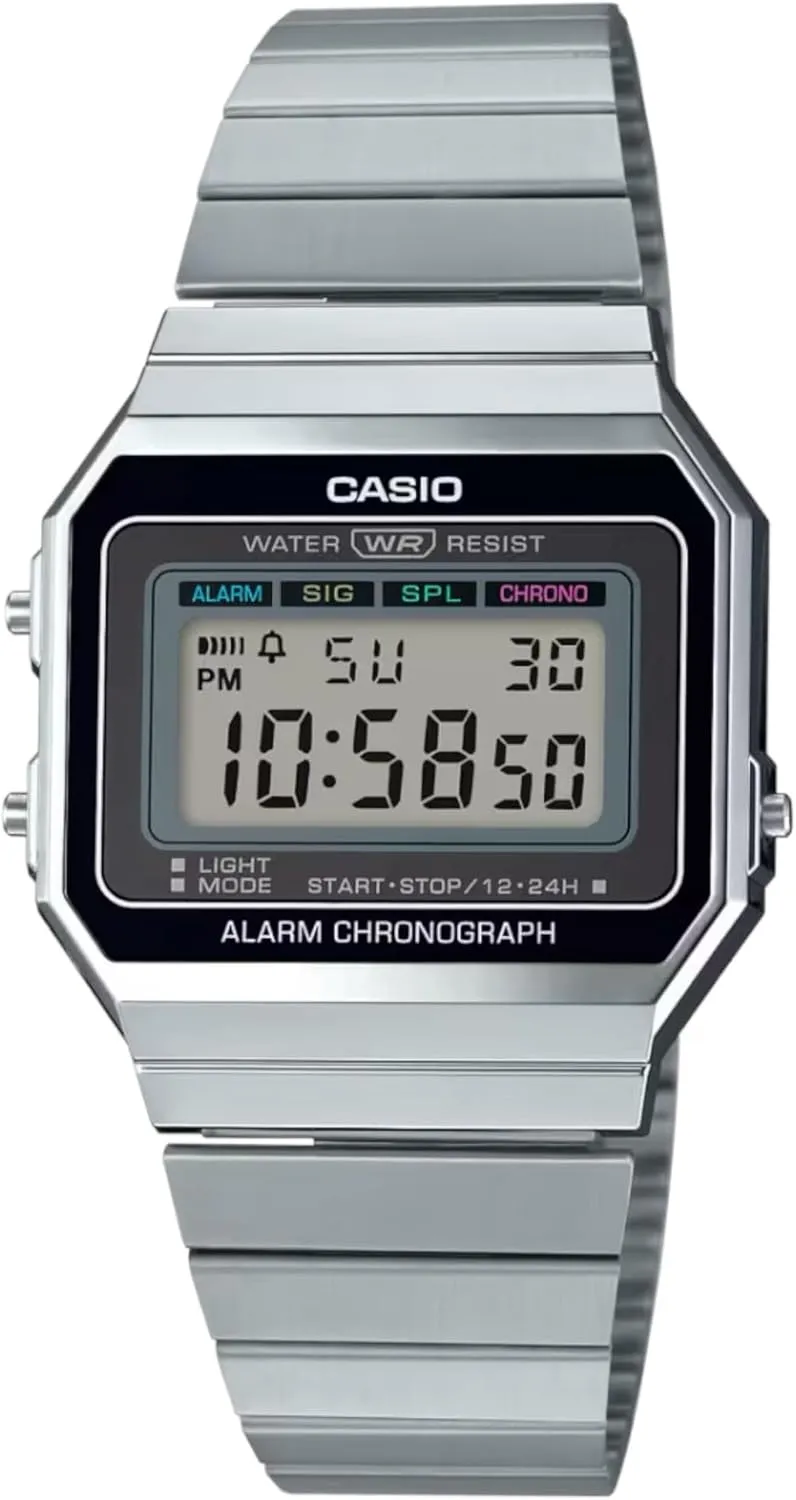 Casio A700W-1A Digital Unisex Watch Retro Stainless Steel LED A700