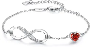 CDE Infinity Heart Birthstone Charm Link Bracelet for Women 925 Sterling Silver Adjustable Mother's Day Gift Anniversary Birthday Jewelry for Wife Girlfriend Her