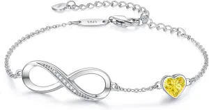 CDE Infinity Heart Birthstone Charm Link Bracelet for Women 925 Sterling Silver Adjustable Mother's Day Gift Anniversary Birthday Jewelry for Wife Girlfriend Her