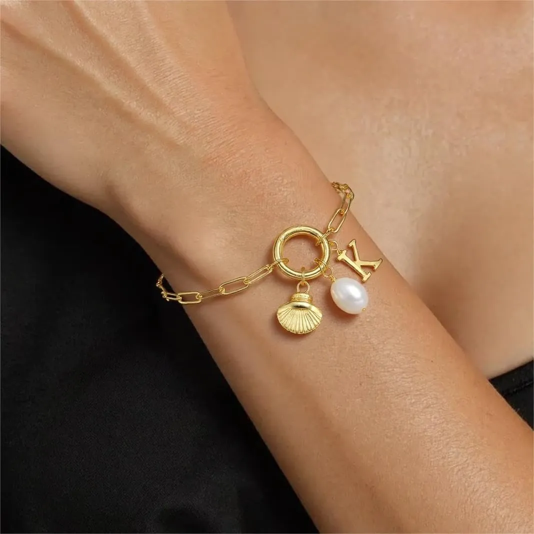 Charm Bracelets for Women - Gold Shell & Pearl Bracelets with Initial & Letter Charms