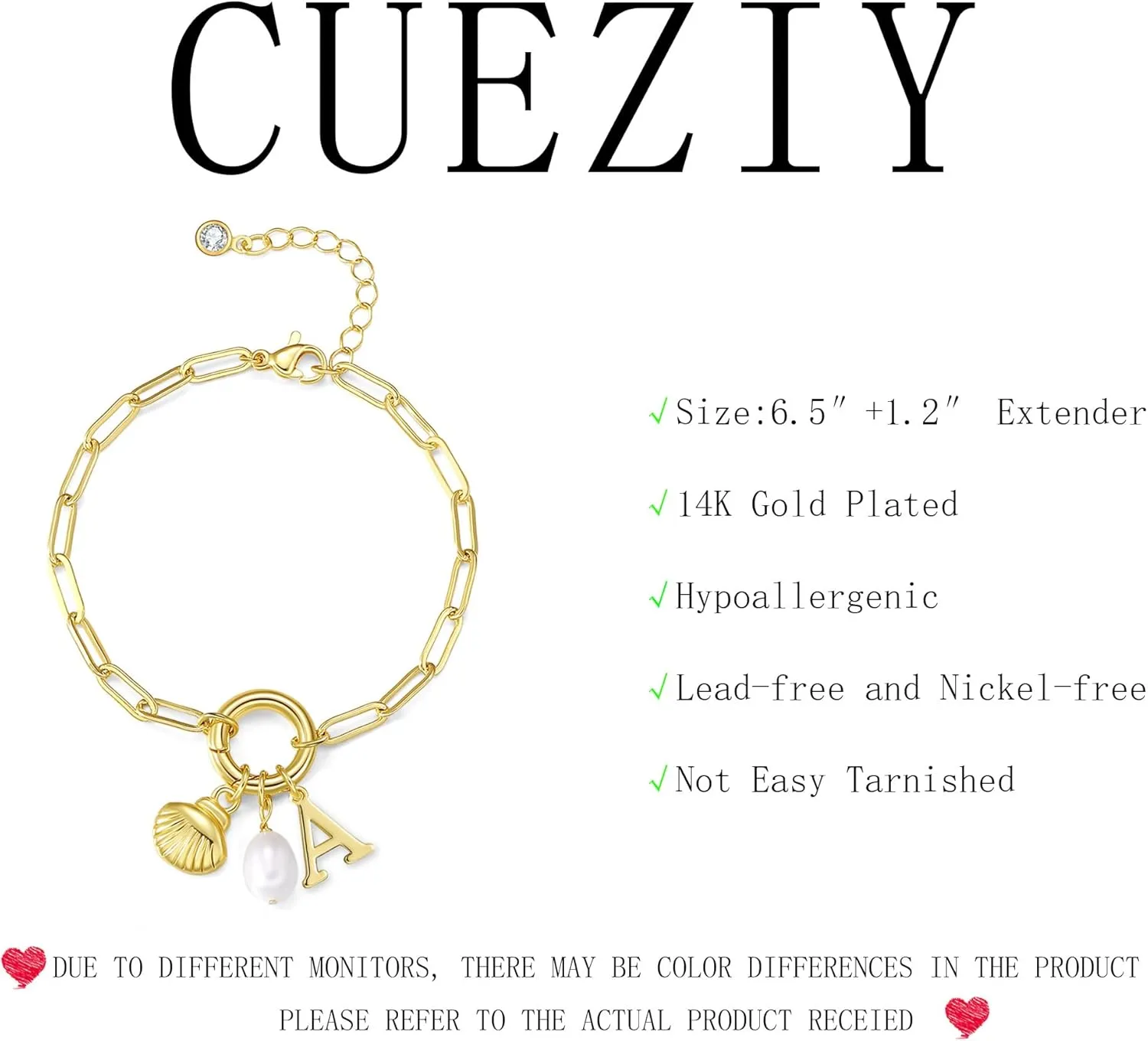 Charm Bracelets for Women - Gold Shell & Pearl Bracelets with Initial & Letter Charms