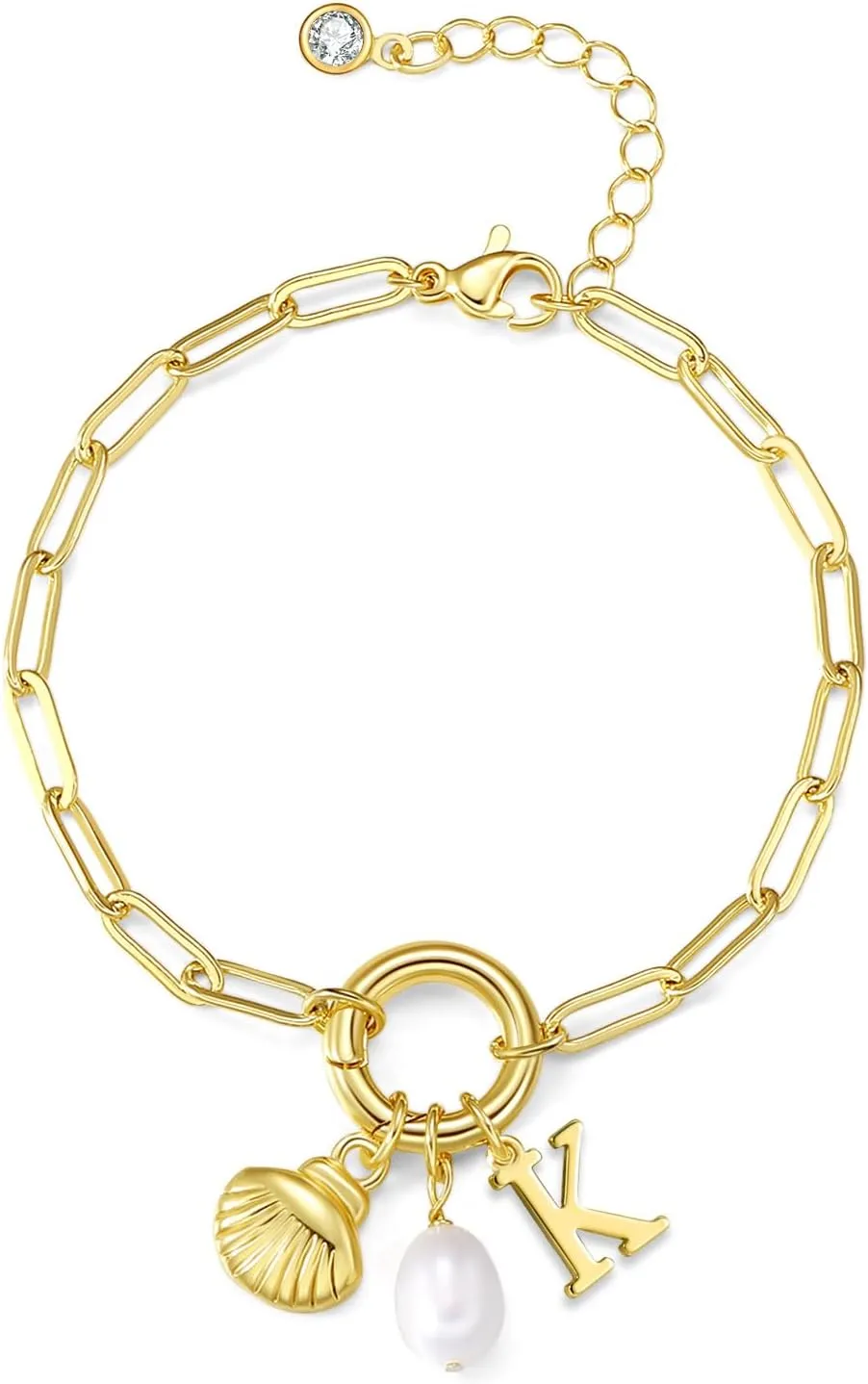 Charm Bracelets for Women - Gold Shell & Pearl Bracelets with Initial & Letter Charms