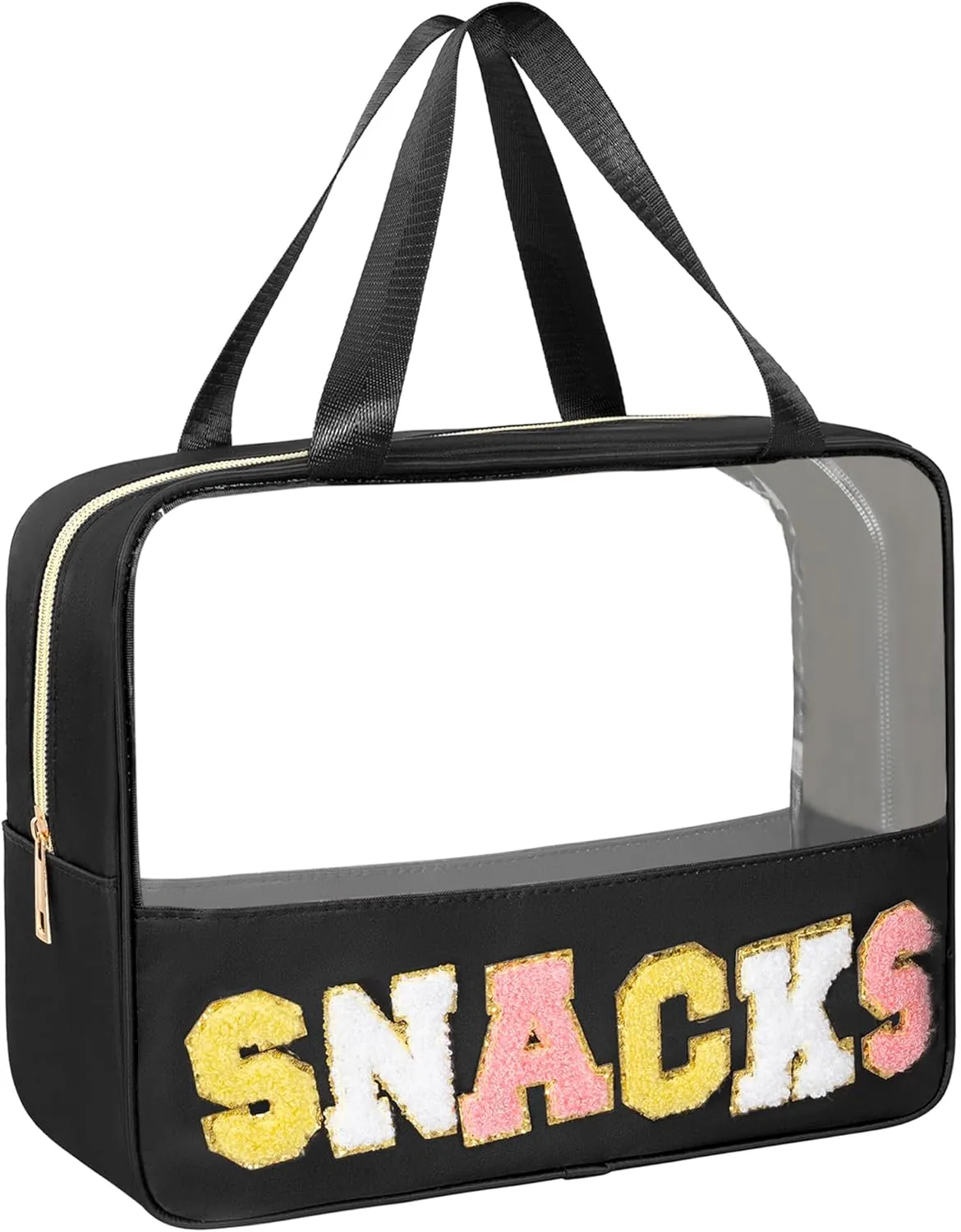 Chenille Letter Snacks Bag Zipper Pouch TPU&Nylon Clear Cosmetic Bag with Handle Toiletry Bags Travel Makeup Bag Multi-purpose Clear Pouches For Women