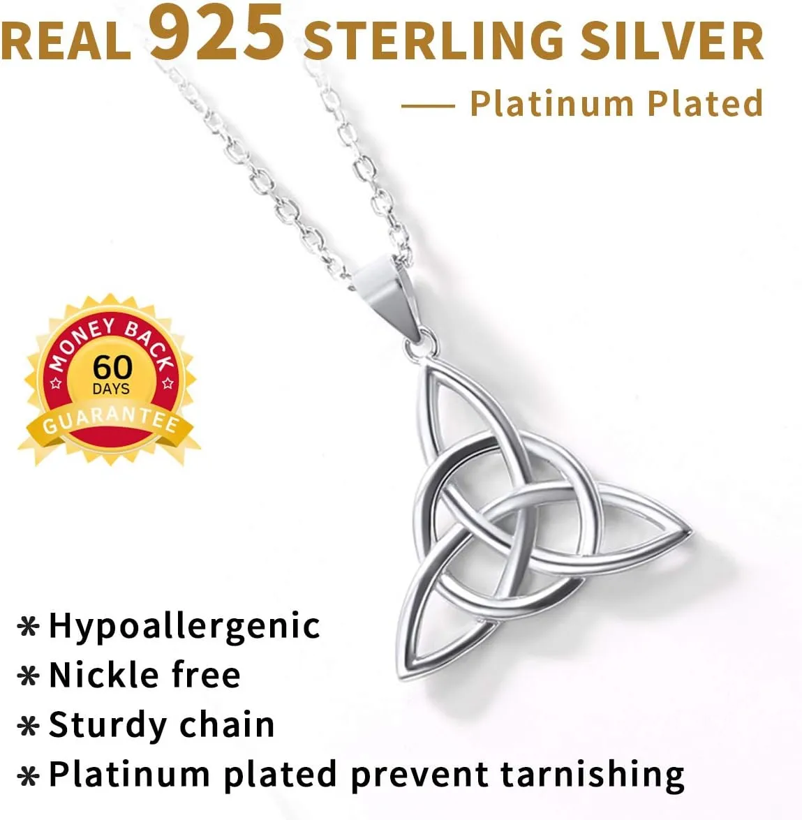 ChicSilver 925 Sterling Silver Good Luck Irish Celtic Knot Necklaces Vintage Triangle/Cross/Round Pendant Necklaces Gift for Women (with Gift Box)