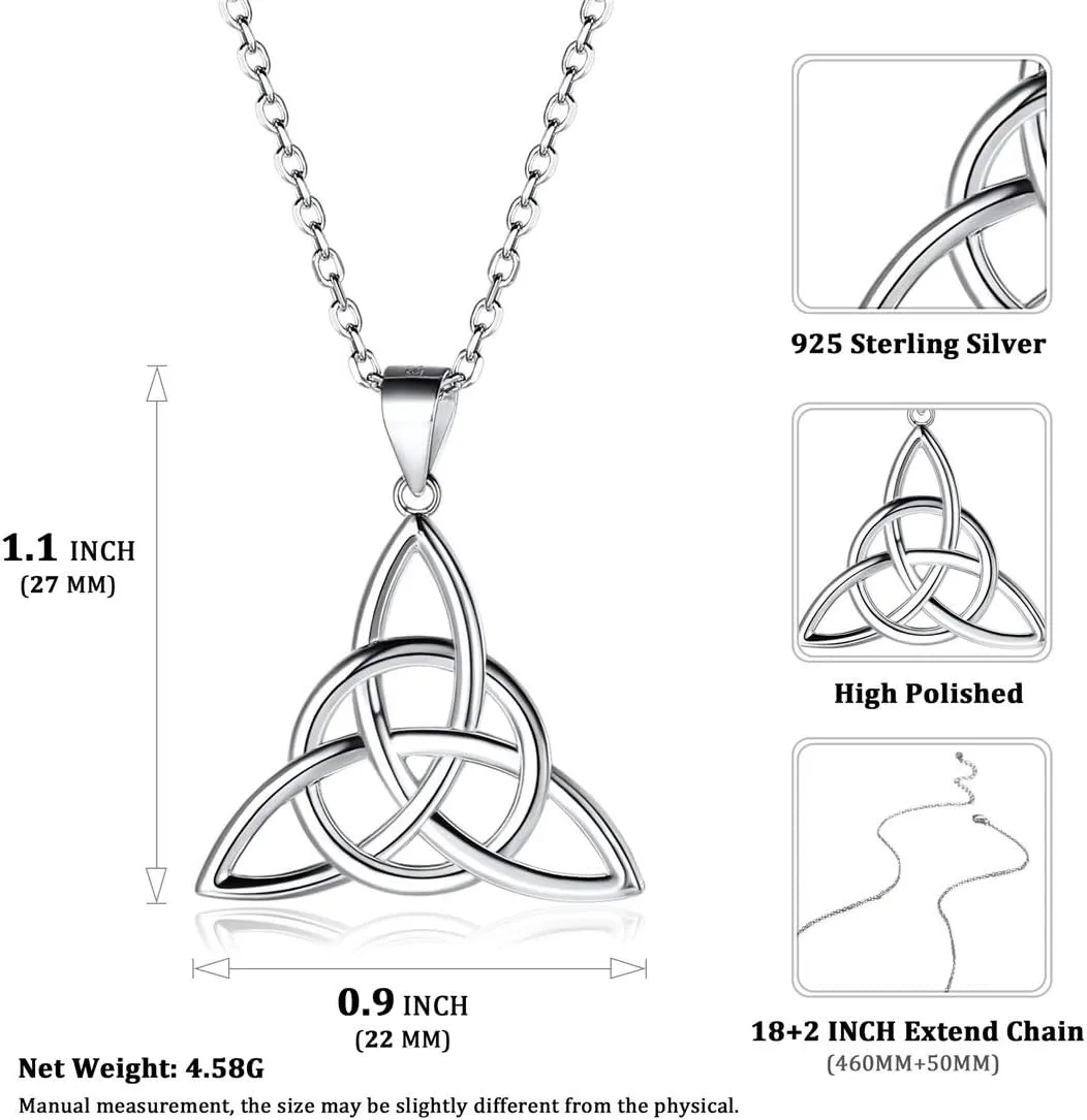 ChicSilver 925 Sterling Silver Good Luck Irish Celtic Knot Necklaces Vintage Triangle/Cross/Round Pendant Necklaces Gift for Women (with Gift Box)