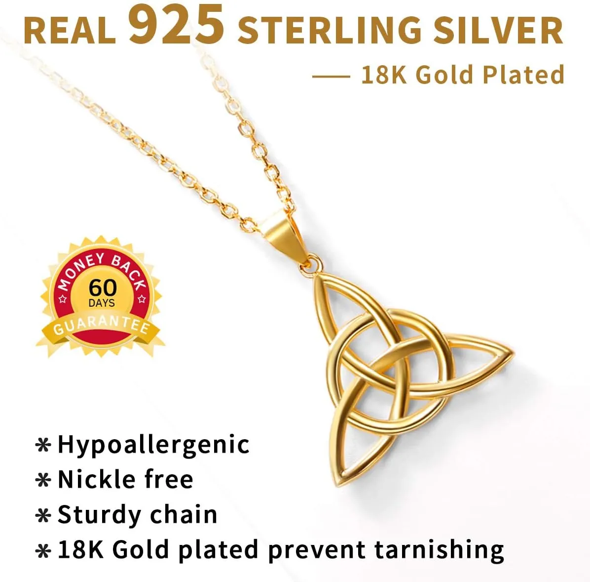 ChicSilver 925 Sterling Silver Good Luck Irish Celtic Knot Necklaces Vintage Triangle/Cross/Round Pendant Necklaces Gift for Women (with Gift Box)