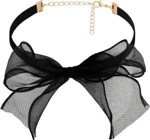 Chiffon Bow Coquette Velvet Choker Necklace Jewelry for Women, Bow Old Money Necklaces Outfit Aesthetic, Romantic Gifts for Women Trendy Stuff for Teen Girls In Their Her 20s