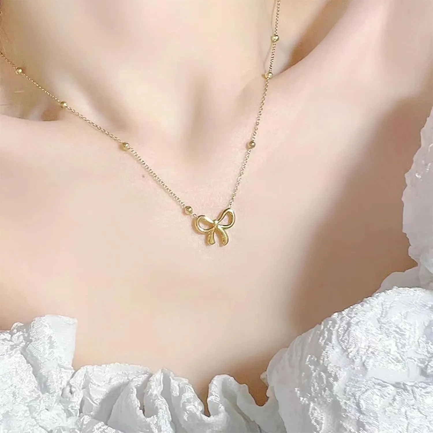Choistily Layered Gold Initial Necklace for Women Personalized Bow Letter Pendant Stackable Jewelry Gift