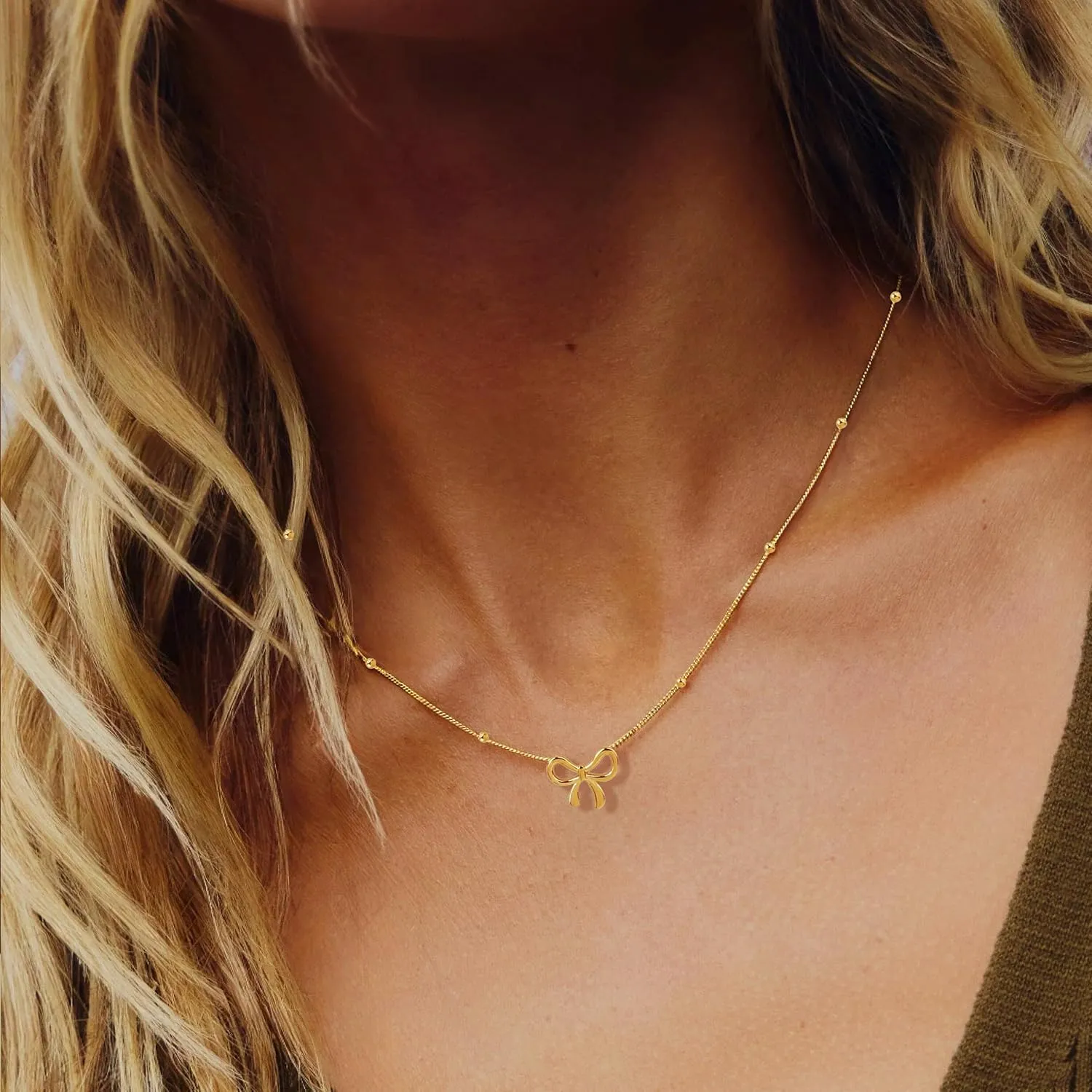 Choistily Layered Gold Initial Necklace for Women Personalized Bow Letter Pendant Stackable Jewelry Gift