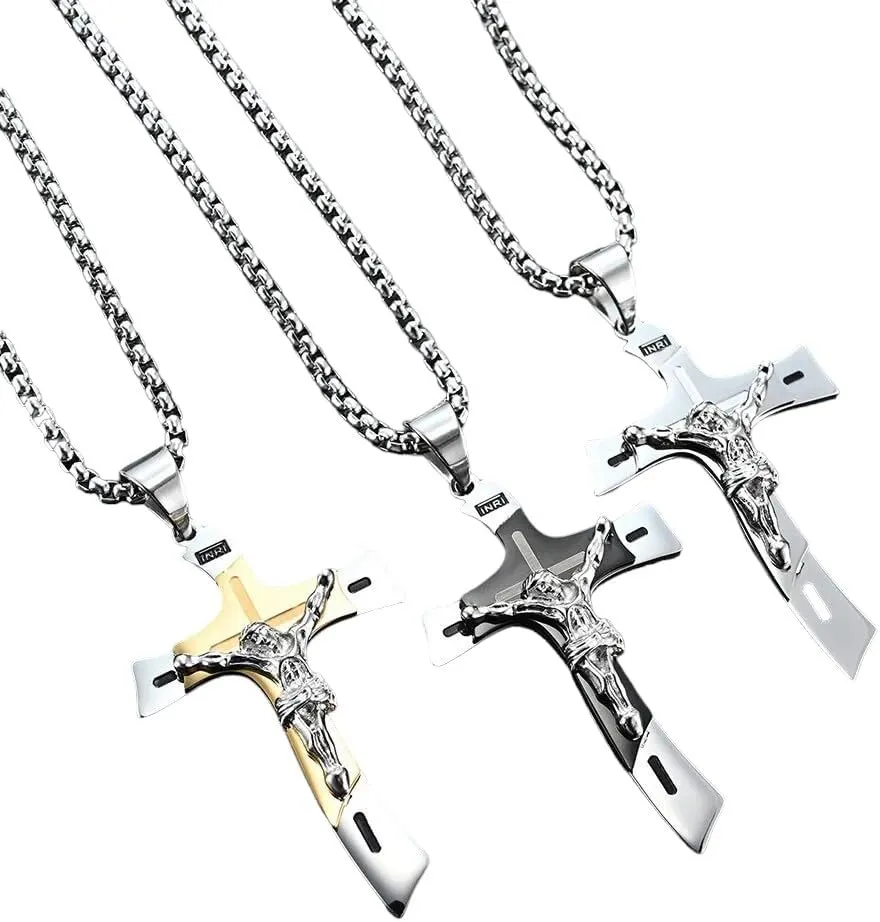 Christian Amulet Jesus Pendant Necklace Stainless Steel Vintage Christian Cross Necklace Men Women Religious Believers Jewelry PTPNU02268