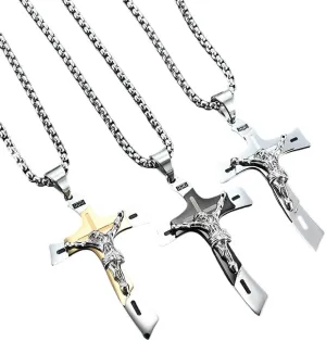 Christian Amulet Jesus Pendant Necklace Stainless Steel Vintage Christian Cross Necklace Men Women Religious Believers Jewelry PTPNU02268
