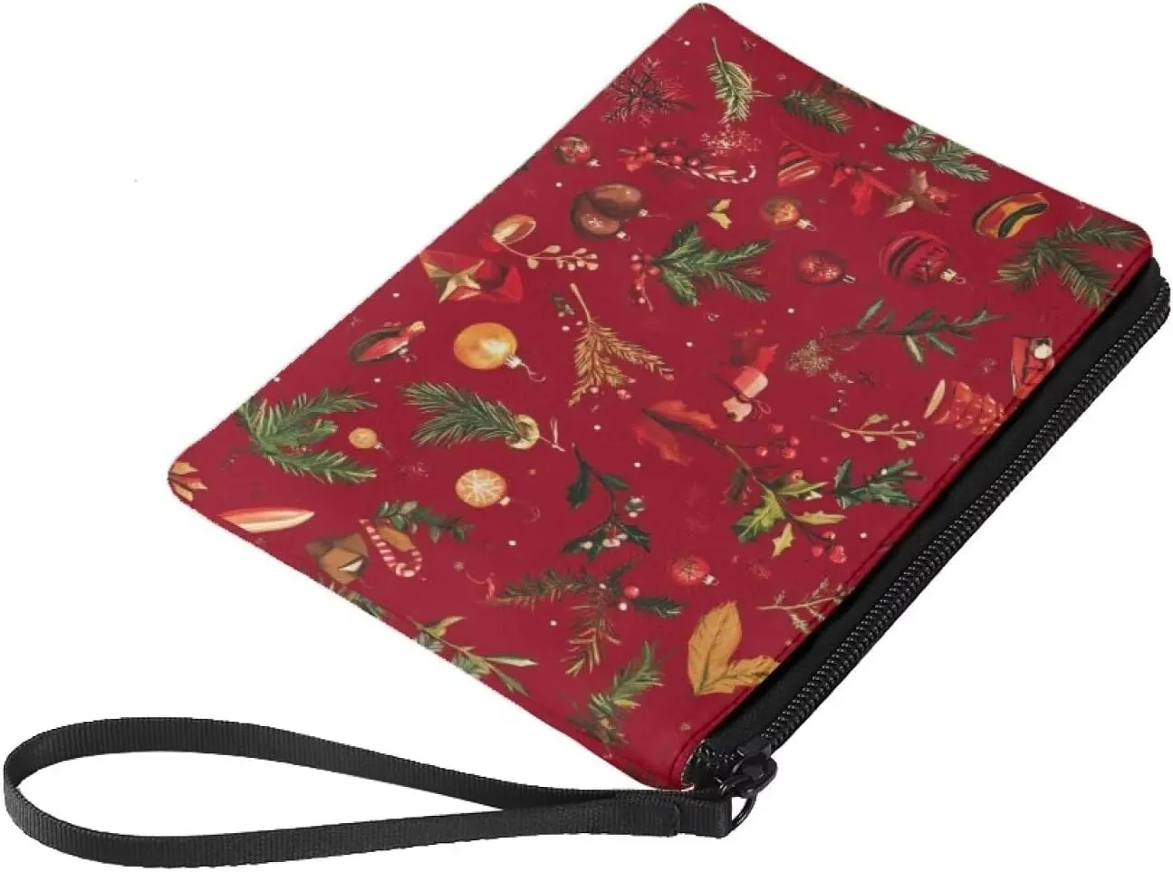 Christmas Leaves Print Purses for Women Small Coins Purse with Wristlet Strap Change Purse for Coins Cash Pouch with Zipper Wallet for Travel Outdoor